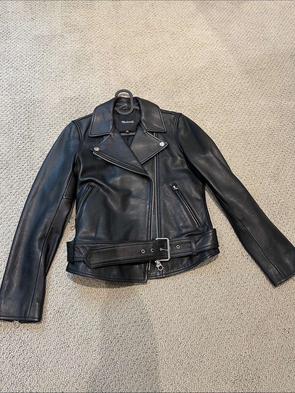 Madewell Black Leather Moto Jacket with Belted Waist